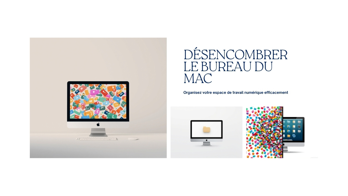 Bureau Mac propre et ordonné après nettoyage complet